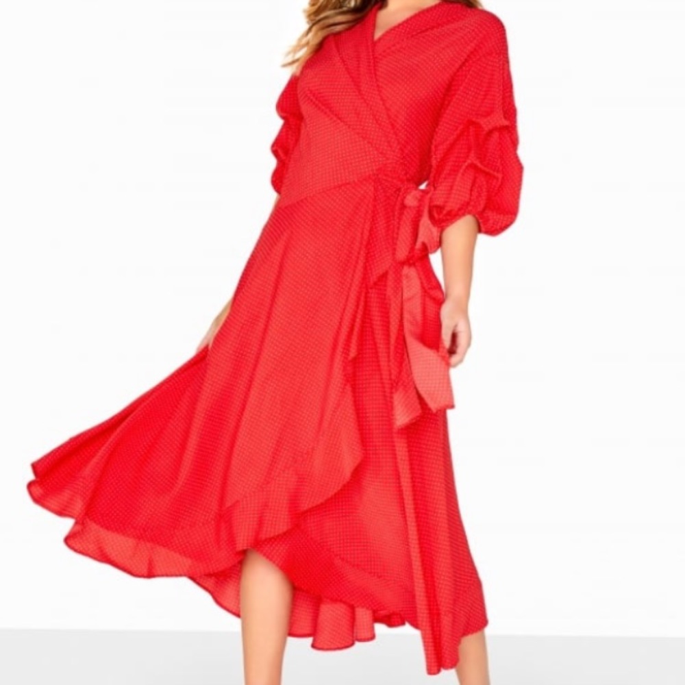 *NEW* Balloon Sleeves Swing Glamour Wrap Dress